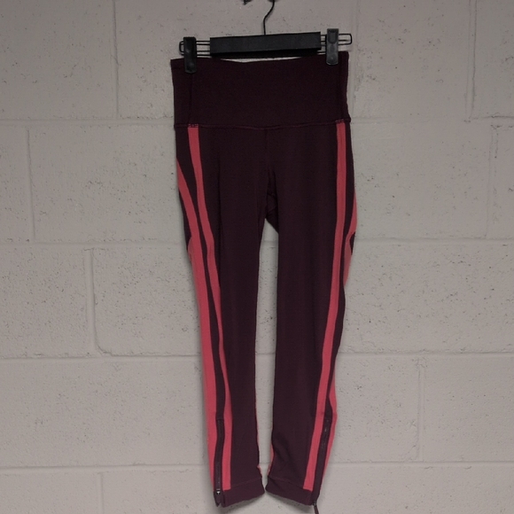 Lululemon Zip The Line Leggings Ruby Poppy Coral 23” Hi-Rise Nulux Size 4 - Picture 2 of 8